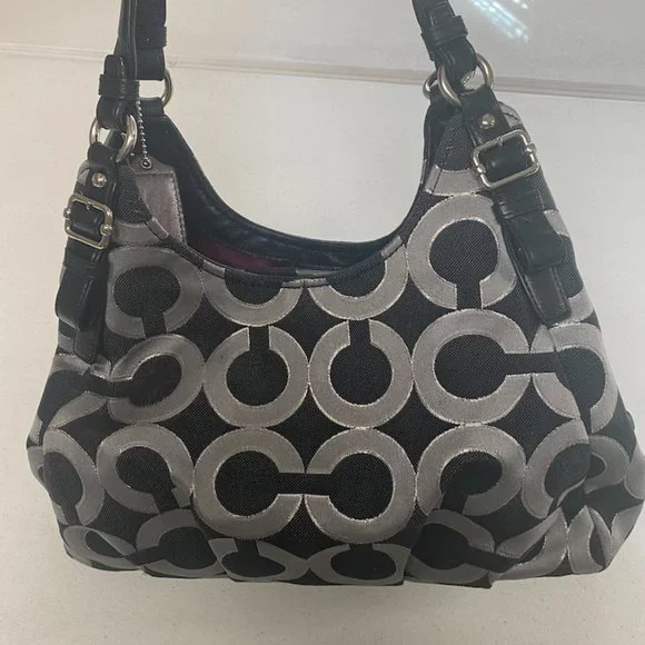 Coach Maggie Mia Signature Canvas Silver Black Gray - Picture 2 of 3